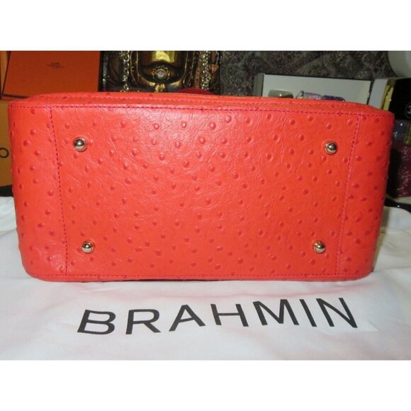 Brahmin Carla Flame Jamison Orange Ostrich Embossed Leather Crossbody Tote NWT - Picture 5 of 13